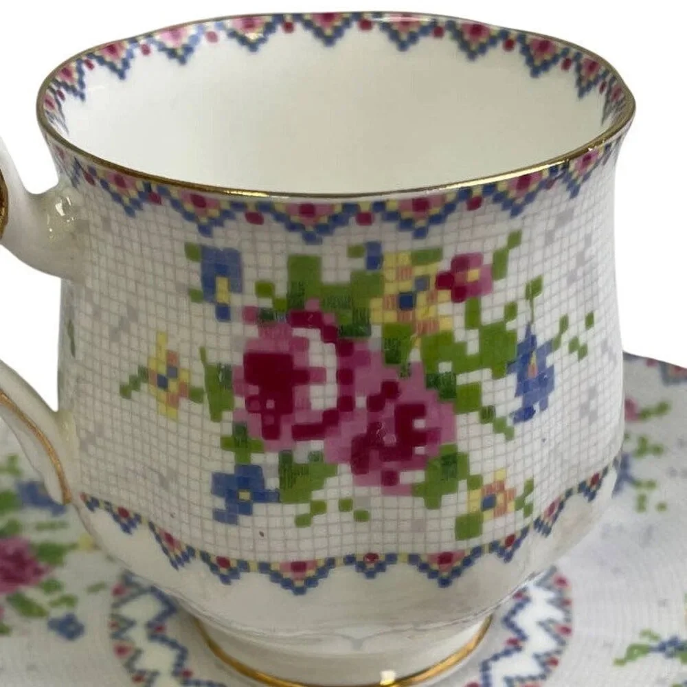 Vintage Royal Albert 778676 England Cup Saucer Petit Point Bone China Teacup Set